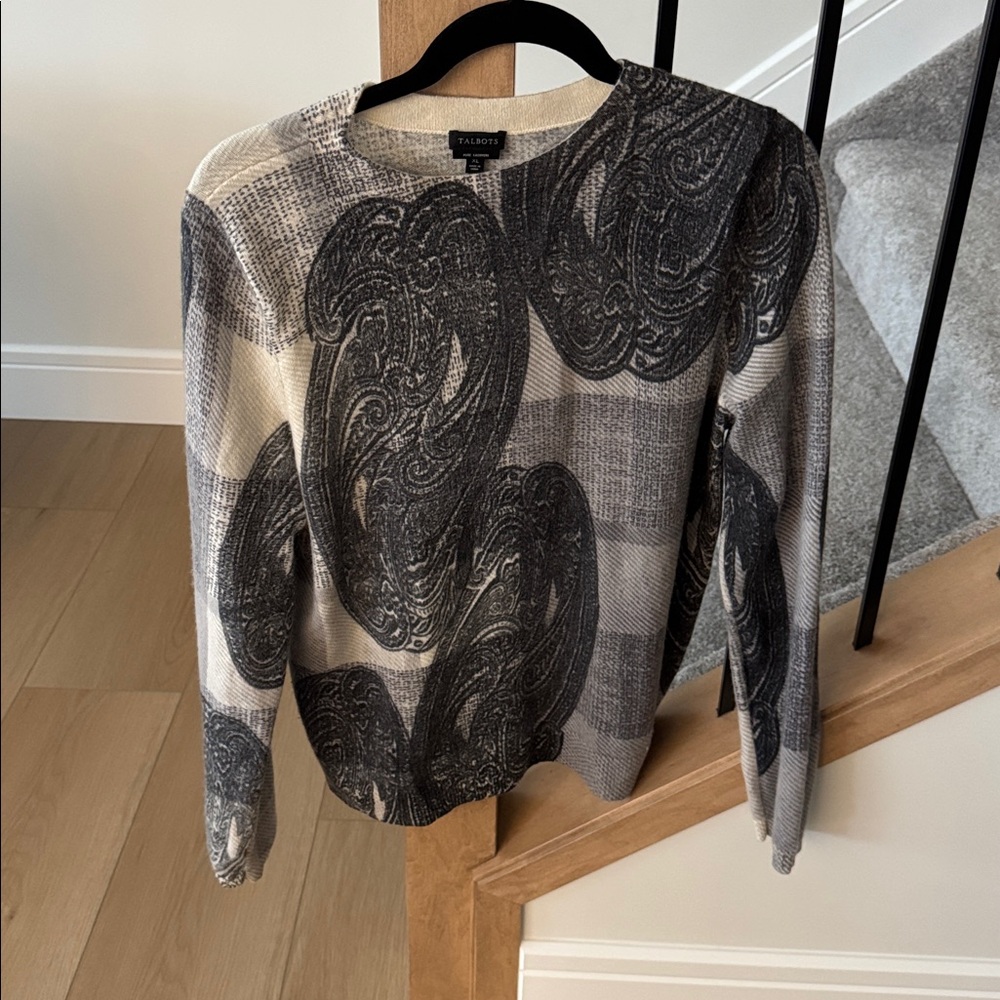 Talbots Cream and Gray Paisley Cashmere Sweater